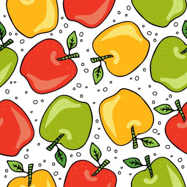 Beyaz arka plan üzerinde izole elle çizilmiş elma. Doodle tarzı. Seamless modeli. Tasarım öğesi için kumaş, duvar kağıdı veya hediye sarın. Elle çizilmiş stili.