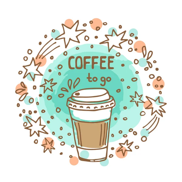 Cirkel Ram Med Kaffe Att Isolerade Vit Bakgrund Doodle Stil — Stock vektor
