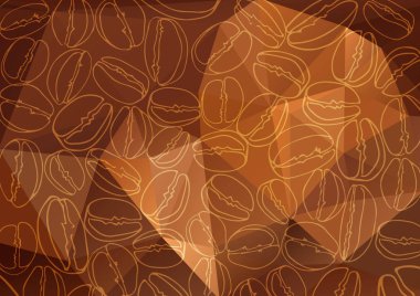 Kahve çekirdekleri ile poligonal arka plan. Kahve rengi arka plan. Tasarım öğesi Cafe menü veya afiş için.