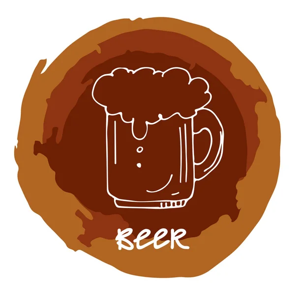 Tasse Bière Dessinée Main Avec Cadre Couleur Bière Isolé Sur — Image vectorielle