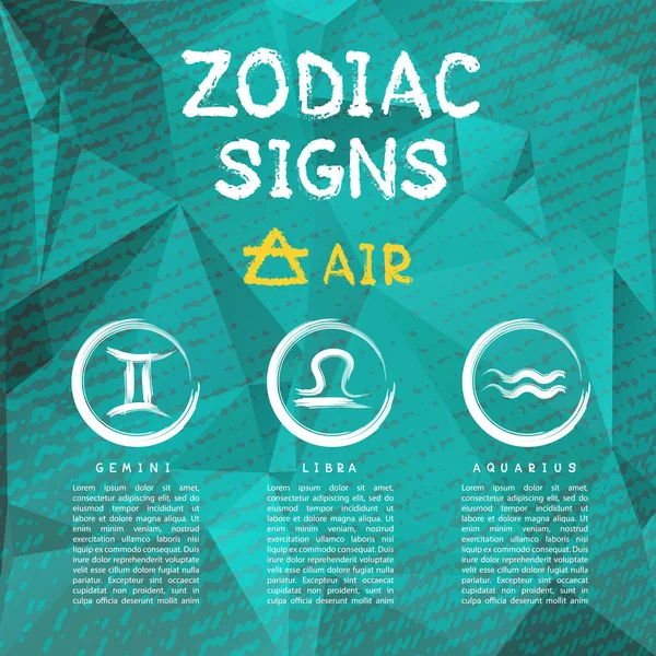 Signos Del Zodíaco Según Elemento Aire Géminis Libra Acuario Constelaciones — Vector de stock