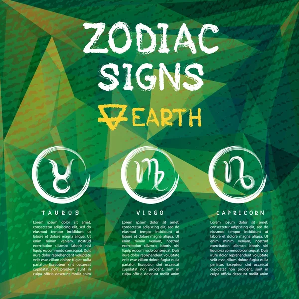 Stjärntecknen Enligt Jordens Element Oxen Jungfrun Stenbocken Zodiakens Stjärnbilder Mall — Stock vektor