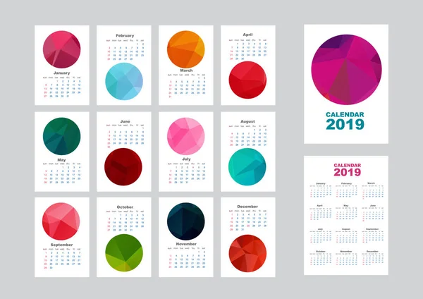 Calendario Mensual Pared Calendario Escritorio 2019 Con Patrón Abstracto Hojas — Vector de stock