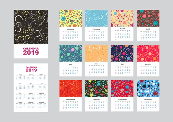 Nástěnný Měsíční Kalendář Stolní Kalendář 2019 Abstraktní Vzor Kalendář Listy — Stockový vektor