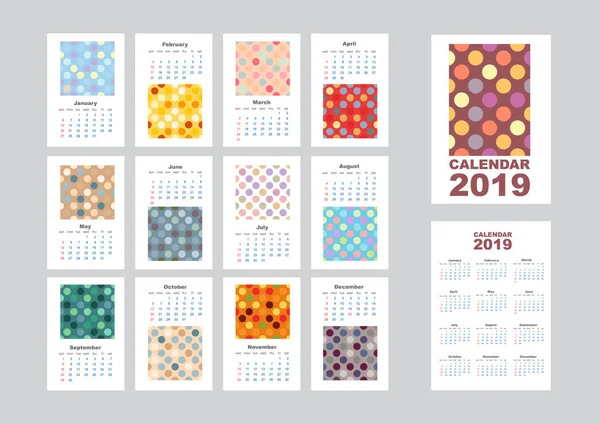 Nástěnný Měsíční Kalendář Stolní Kalendář 2019 Polka Dot Pattern Kalendář — Stockový vektor