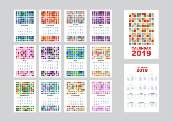 Nástěnný Měsíční Kalendář Stolní Kalendář 2019 Abstraktní Mozaiky Vzor Kalendář — Stockový vektor