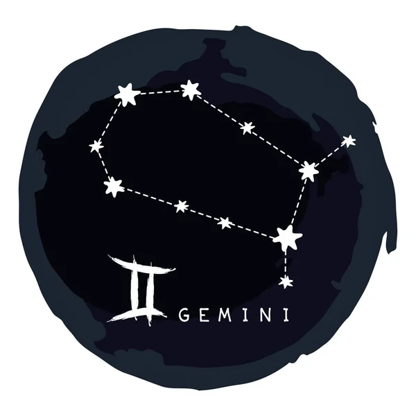 Sternzeichen Gemini Mit Tinte Grunge Rahmen Isoliert Auf Weißem Hintergrund — Stockvektor