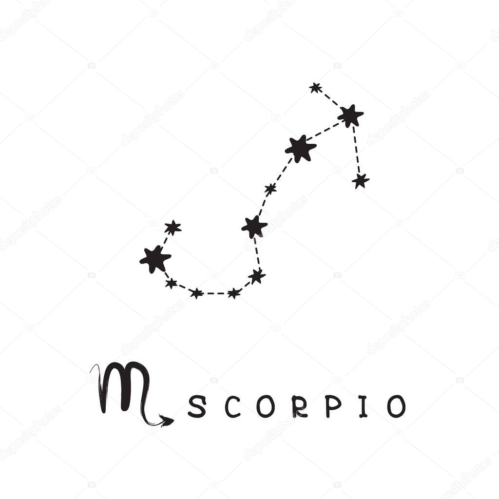 Zodiac sign Scorpio isolated on white background. Zodiac constellation. Design element for horoscope and astrological forecast.
