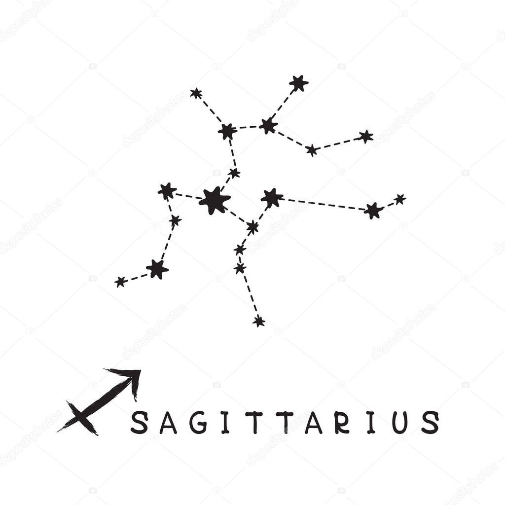 Zodiac sign Sagittarius isolated on white background. Zodiac constellation. Design element for horoscope and astrological forecast.