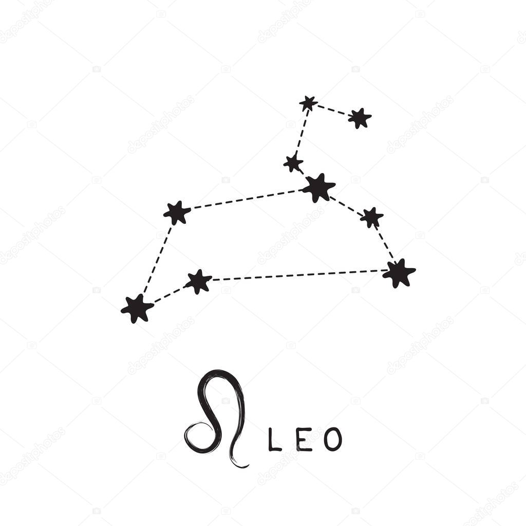 Zodiac sign Leo isolated on white background. Zodiac constellation. Design element for horoscope and astrological forecast.