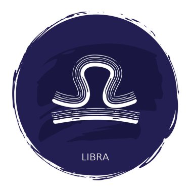 Burç Terazi beyaz arka plan üzerinde izole mavi çerçeveli. Zodyak takımyıldızı. Öğe Astroloji ve astrolojik tahmin için Tasarla.