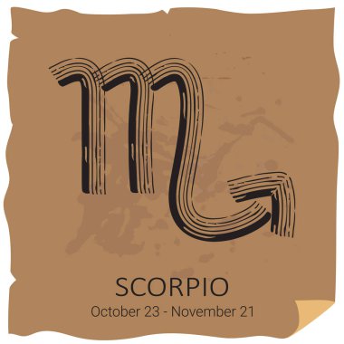 Metin çerçevesini el sanatları ile akrep burcu arka plan kağıt. Grunge tarzı. Zodyak takımyıldızı. Tasarım şablonu Astroloji ve astrolojik tahmin için.