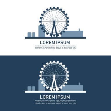 Londra, İngiltere'de dönme. Tasarım öğesi için turistik el ilanı, posta kartı, broşür, kitapçık, poster ve etc. Düz tasarım.