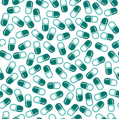 Beyaz arka plan üzerinde tıbbi hapları ile Seamless modeli. Kağıt, duvar kağıdı ve kumaş sarma için tasarım öğesi. Düz stil vektör çizim.