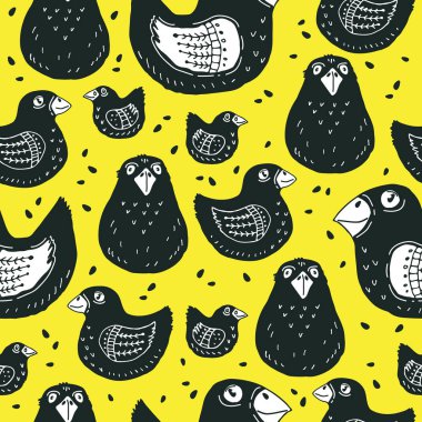 Kuşlar ile Seamless modeli. Elle çizilmiş tarzı. Kağıt, duvar kağıdı ve kumaş sarma için tasarım öğesi.