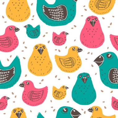 Kuşlar ile Seamless modeli. Elle çizilmiş tarzı. Kağıt, duvar kağıdı ve kumaş sarma için tasarım öğesi.