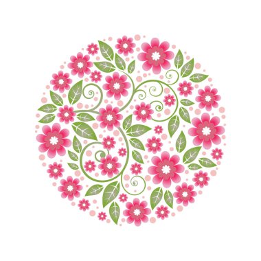 Romantik daire çerçeve çiçek desenli. Tasarım öğesi için tebrik kartları veya çıkartmaları. Romantik vektör çizim.