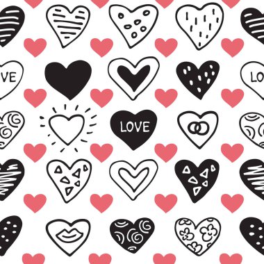 Kalpleri ile Seamless modeli. Sevgililer günü için romantik vektör çizim. Tasarım öğesi için kumaş, hediye paketi, duvar kağıdı veya kapakları.