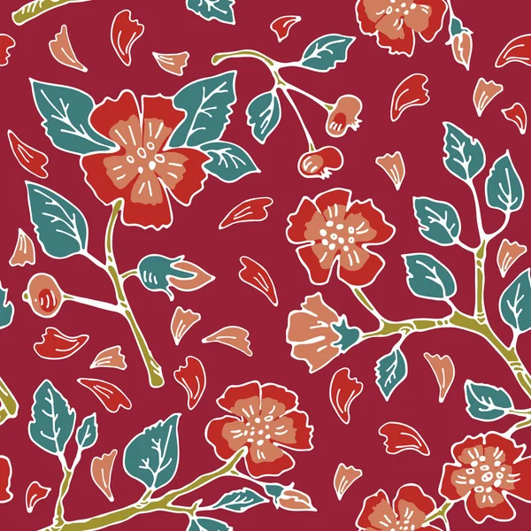 Kiraz çiçekleri ile Seamless modeli. Elle çizilmiş tarzı. Tasarım öğesi için kumaş, duvar kağıdı veya hediye wrap.