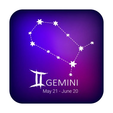 Burç İkizler gece gökyüzü arka plan üzerinde. Zodyak takımyıldızı. Öğe Astroloji ve astrolojik tahmin için Tasarla.
