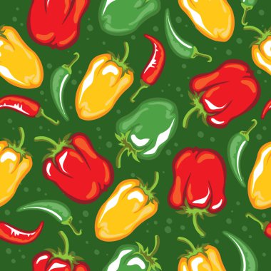 Kırmızı biber kapsülü vektör çizim. Seamless modeli. Tasarım öğesi kumaş, duvar kağıdı, Hediyelik için şal, mutfak ürünleri, baharat ve baharat paket, kitap yemek.