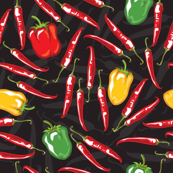 Chili Pepper Pod Vektorové Ilustrace Vzor Bezešvé Designový Prvek Pro — Stockový vektor