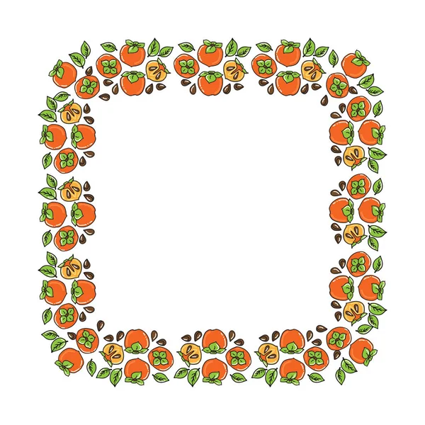 Persimmon Fruit Border Isolated White Background Hand Drawn Style Vector — Stock Vector