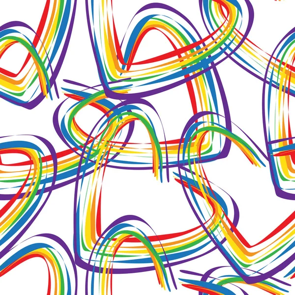 Eşcinsel gökkuşağı kalpleriyle kusursuz bir desen. LGBT gurur sembolü. Kumaş, pankart, duvar kağıdı veya hediye paketi için tasarım ögesi.