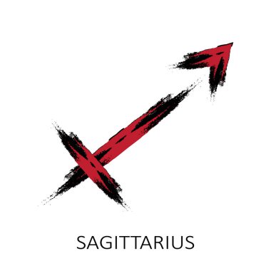 Burcu Yay beyaz arka plan üzerinde izole. Zodyak takımyıldızı. Burç ve astrolojik tahmin için tasarım öğesi. Elle çizilmiş stil. Vektör çizimi.