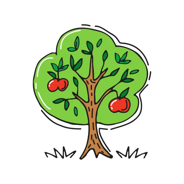 Çizimi Elma Ağacı Beyaz Arka Planda Izole Edilmiş Doodle Tarzı — Stok Vektör