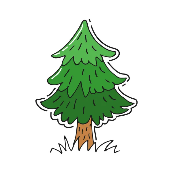 Handritade Gran Träd Isolerad Vit Bakgrund Doodle Stil Vektorillustration Design — Stock vektor