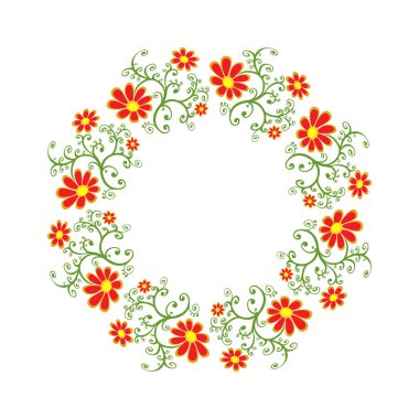 Çiçek sınırı beyaz arka planda izole edilmiş. Vektör çizimi. Tebrik kartı, broşür, poster, kapak veya fotoğraf çerçevesi için tasarım ögesi.