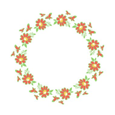 Çiçek sınırı beyaz arka planda izole edilmiş. Vektör çizimi. Tebrik kartı, broşür, poster, kapak veya fotoğraf çerçevesi için tasarım ögesi.