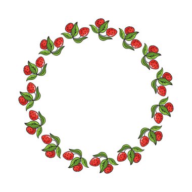 Beyaz arkaplanda liçi izole edilmiş yuvarlak çerçeve. Vektör çizimi. Doodle tarzı. Tebrik kartı, poster, broşür, çıkartma, kitapçık, kapak için tasarım ögesi.