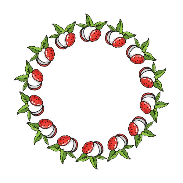 Cadre Circulaire Avec Litchi Isolé Sur Fond Blanc Illustration Vectorielle — Image vectorielle