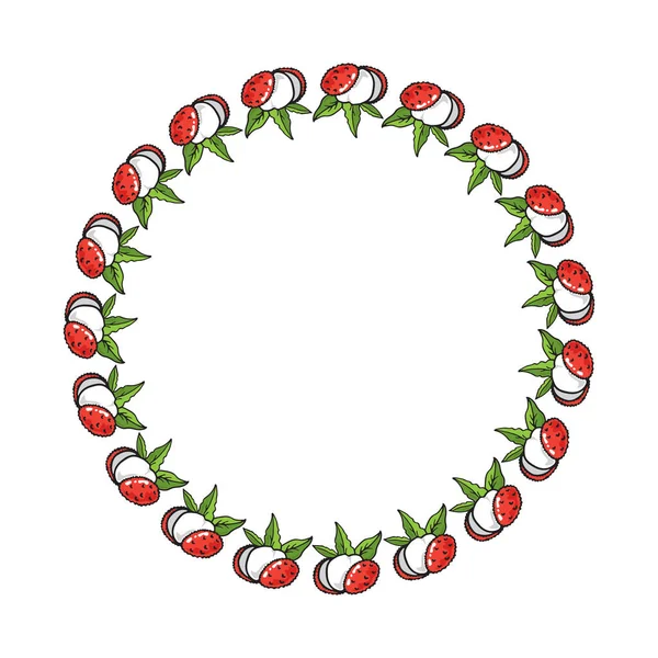 Cirkelframe Met Lychees Geïsoleerd Witte Achtergrond Vector Illustratie Doodle Stijl — Stockvector