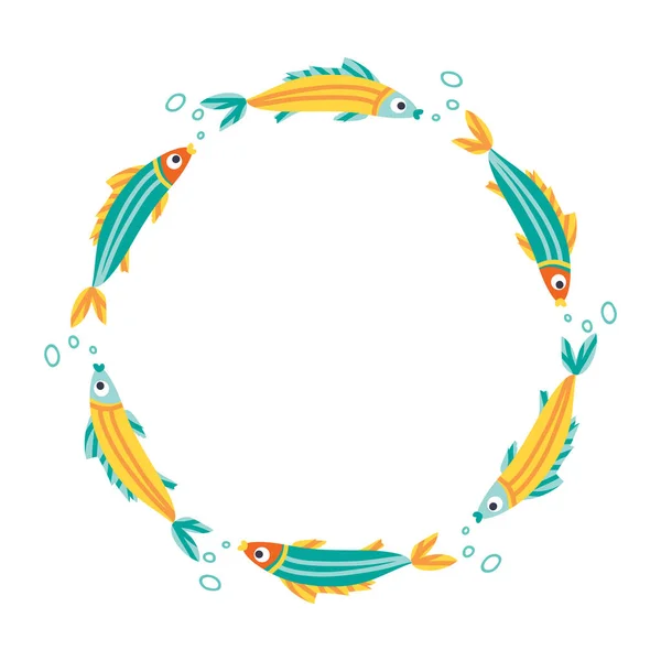 Circle Border Sea Fish Flat Design Vector Illustration Design Element — Stock Vector
