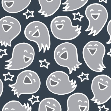 Cadılar Bayramı hayaletleriyle kusursuz bir düzen. Vektör çizimi. Pankart, duvar kağıdı, ambalaj kağıdı, kumaş için tasarım ögesi.