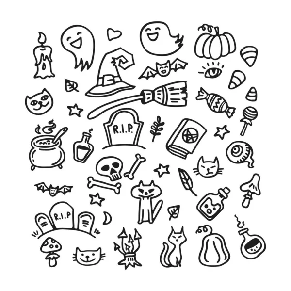 Halloween Figuren Auf Weißem Hintergrund Handgezeichnet Doodle Stil Vektorillustration Gestaltungselement — Stockvektor