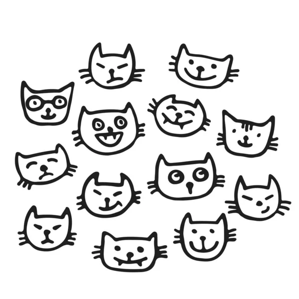 Halloween Kočky Bílém Pozadí Natažená Ruka Doodle Styl Vektorová Ilustrace — Stockový vektor