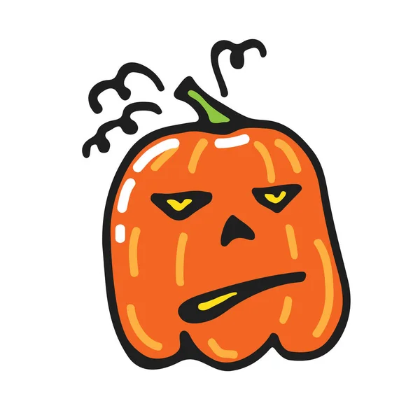 Lindas Calabazas Halloween Aisladas Sobre Fondo Blanco Mano Dibujada Estilo — Vector de stock