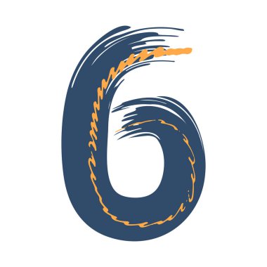 Altı numaralı Grunge beyaz arka planda izole edilmiş. Kot pantolon rengi. Vektör çizimi. Poster, broşür, kitapçık, sosyal medya ve tebrik kartı için tasarım ögesi.