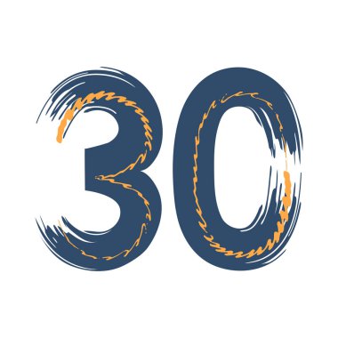 30 numaralı Grunge beyaz arka planda izole edilmiş. Kot pantolon rengi. Vektör çizimi. Poster, broşür, kitapçık, sosyal medya ve tebrik kartı için tasarım ögesi.