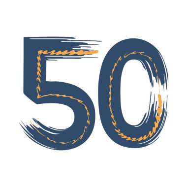 50 numaralı Grunge beyaz arka planda izole edilmiş. Kot pantolon rengi. Vektör çizimi. Poster, broşür, kitapçık, sosyal medya ve tebrik kartı için tasarım ögesi.