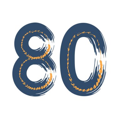 80 numaralı Grunge beyaz arka planda izole edilmiş. Kot pantolon rengi. Vektör çizimi. Poster, broşür, kitapçık, sosyal medya ve tebrik kartı için tasarım ögesi.