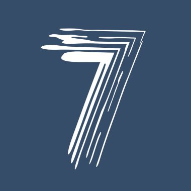 7 numaralı Grunge beyaz arka planda izole edilmiş. Kot pantolon rengi. Vektör çizimi. Poster, broşür, kitapçık, sosyal medya ve tebrik kartı için tasarım ögesi.