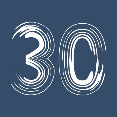 30 numaralı Grunge beyaz arka planda izole edilmiş. Kot pantolon rengi. Vektör çizimi. Poster, broşür, kitapçık, sosyal medya ve tebrik kartı için tasarım ögesi.