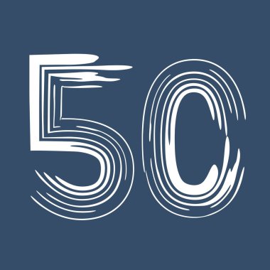 50 numaralı Grunge beyaz arka planda izole edilmiş. Kot pantolon rengi. Vektör çizimi. Poster, broşür, kitapçık, sosyal medya ve tebrik kartı için tasarım ögesi.