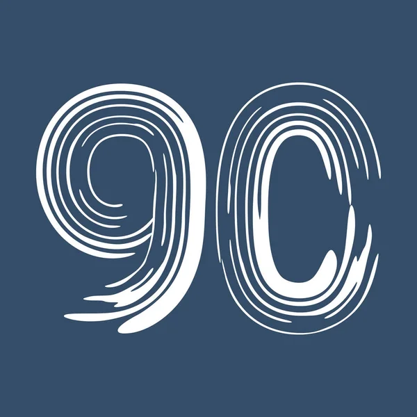 90 numaralı Grunge beyaz arka planda izole edilmiş. Kot pantolon rengi. Vektör çizimi. Poster, broşür, kitapçık, sosyal medya ve tebrik kartı için tasarım ögesi.