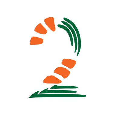 Beyaz arka planda izole edilmiş renkli 2 numara. Cadılar Bayramı renk paleti. Vektör çizimi. Poster, broşür, kitapçık, sosyal medya ve tebrik kartı için tasarım ögesi.